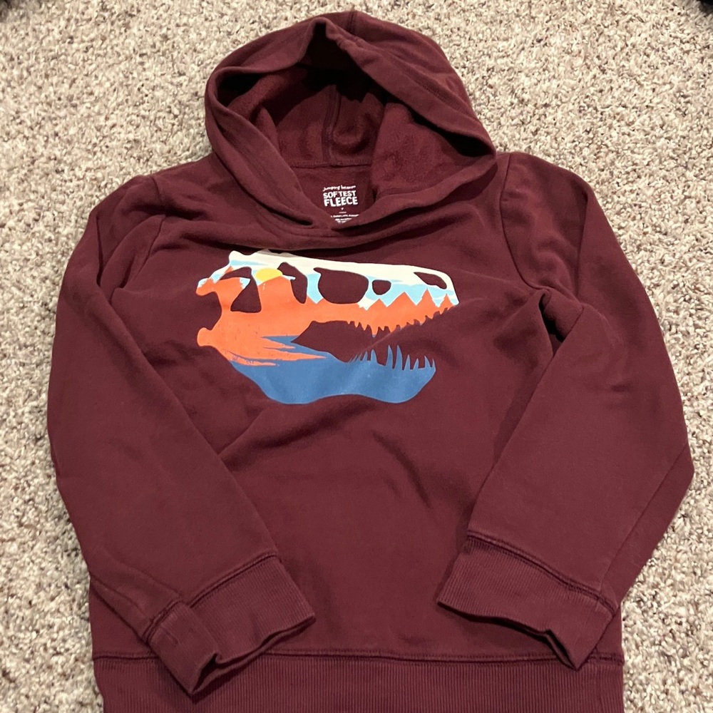 Jumping Beans Dinosaur Hoodie Size 7 Burgundy Fleece Pullover